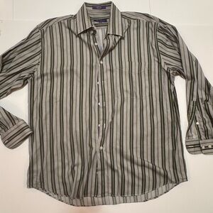 Alan Flusser Men's Purple and Gray Striped Shirt